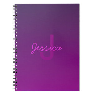 Modern Editable Monogrammed Text & Purple Ombre Notebook