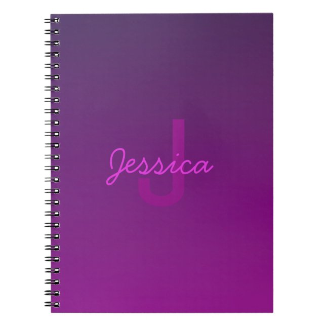 Modern Editable Monogrammed Text & Purple Ombre  Notebook (Front)