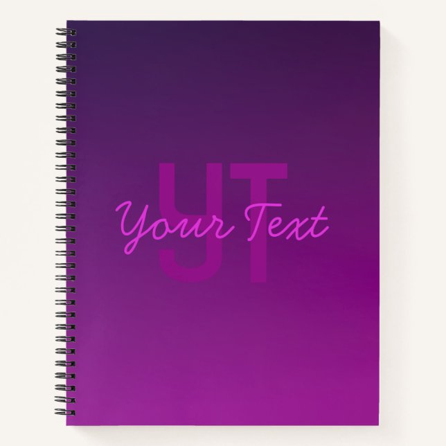 Modern Editable Monogrammed Text & Purple Ombre  Notebook (Front)