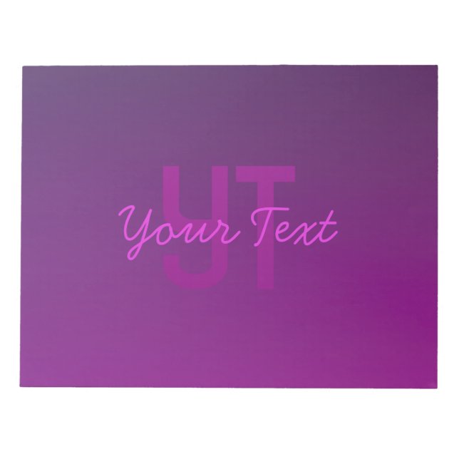 Modern Editable Monogrammed Text & Purple Ombre  Notepad (Front)