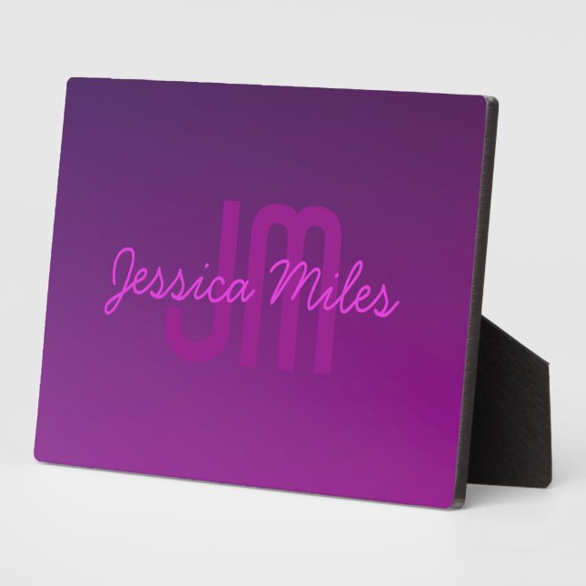 Modern Editable Monogrammed Text & Purple Ombre  Plaque (Side)