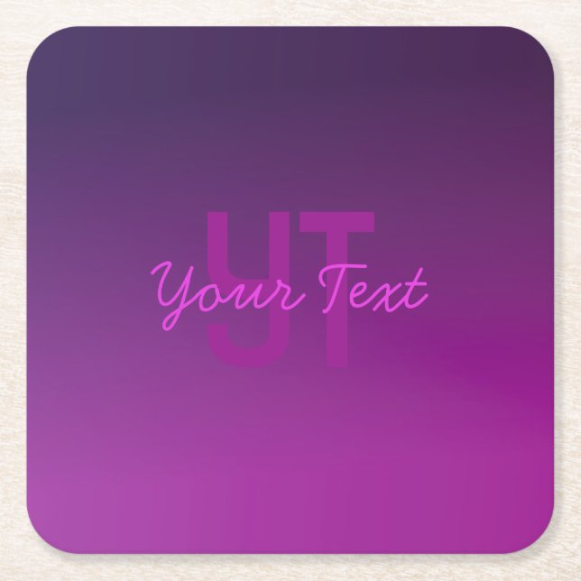 Modern Editable Monogrammed Text & Purple Ombre  Square Paper Coaster (Front)