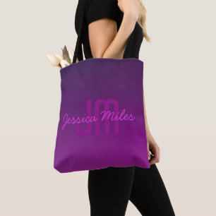 Modern Editable Monogrammed Text & Purple Ombre Tote Bag