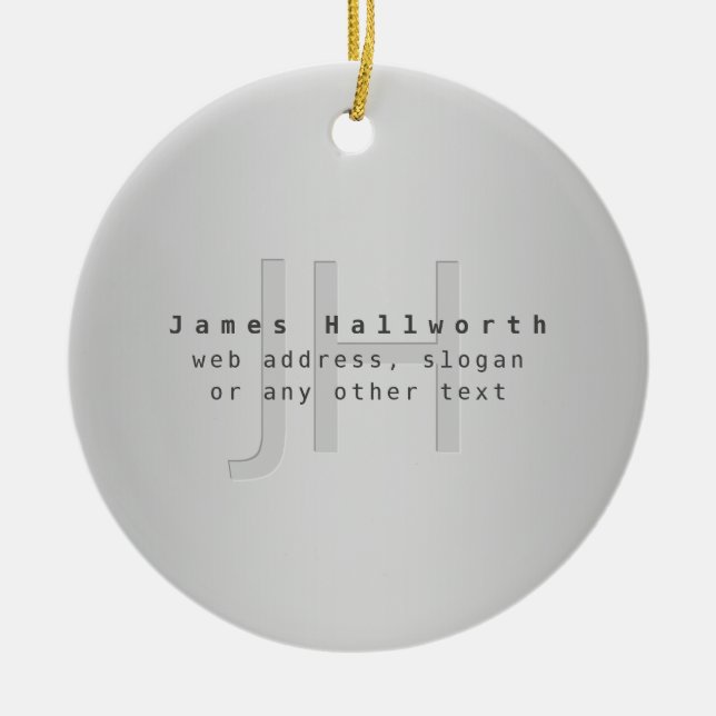 Modern Editable Name & Slogan | Grey Gradient  Ceramic Tree Decoration (Front)