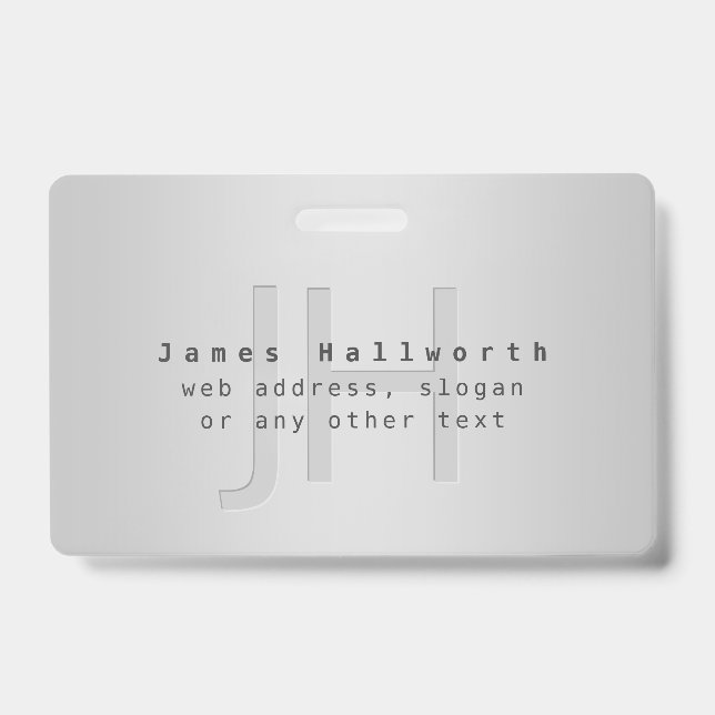 Modern Editable Name & Slogan | Grey Gradient  ID Badge (Front)