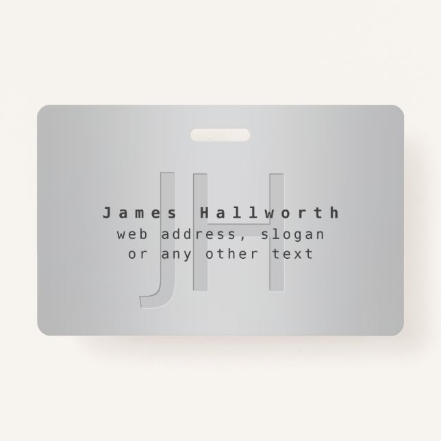 Modern Editable Name & Slogan | Grey Gradient  ID Badge (Front)