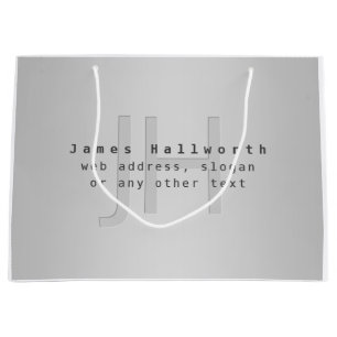 Modern Editable Name & Slogan Grey Gradient Large Gift Bag