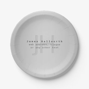 Modern Editable Name & Slogan Grey Gradient Paper Plate