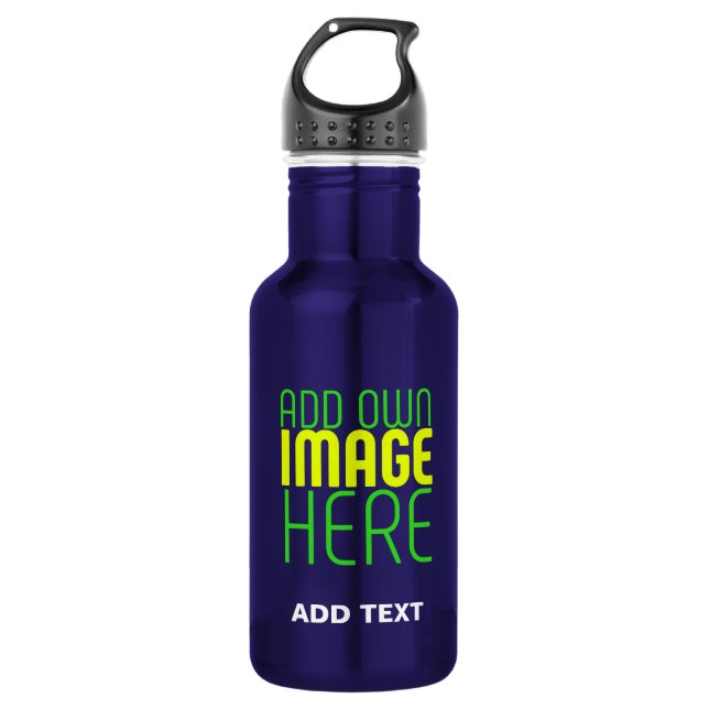 MODERN EDITABLE NAVY BLUE IMAGE TEXT TEMPLATE 532 ML WATER BOTTLE (Front)