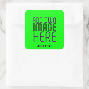 MODERN EDITABLE NEON GREEN IMAGE TEXT TEMPLATE BAG SQUARE STICKER