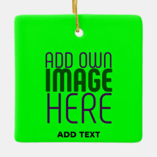 MODERN EDITABLE NEON GREEN IMAGE TEXT TEMPLATE CERAMIC ORNAMENT
