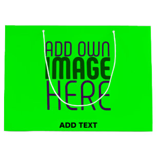 MODERN EDITABLE NEON GREEN IMAGE TEXT TEMPLATE LARGE GIFT BAG