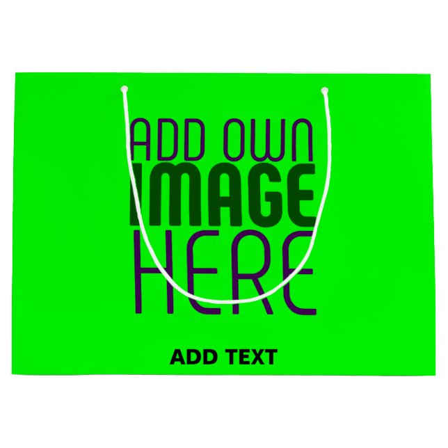 MODERN EDITABLE NEON GREEN IMAGE TEXT TEMPLATE LARGE GIFT BAG (Front)