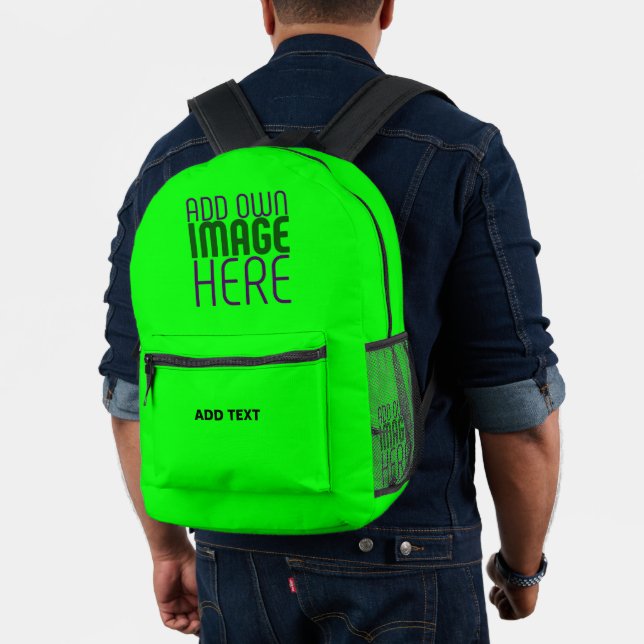MODERN EDITABLE NEON GREEN IMAGE TEXT TEMPLATE PRINTED BACKPACK (Insitu (Model))
