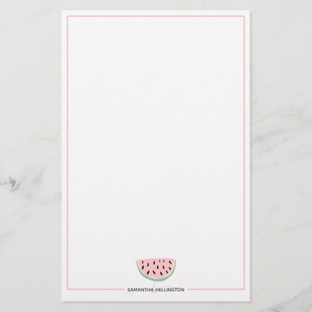 Modern editable pastel watermelon monogram name stationery (Front)