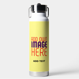 MODERN EDITABLE PASTEL YELLOW IMAGE TEXT TEMPLATE WATER BOTTLE