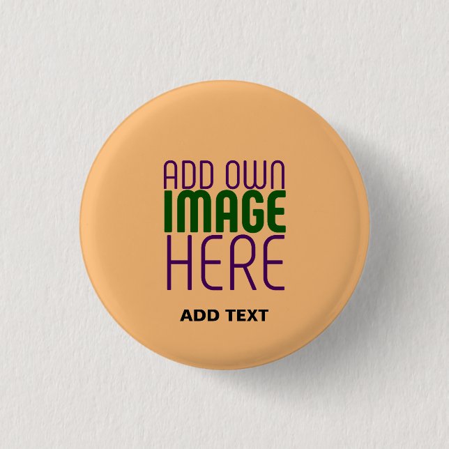 MODERN EDITABLE PEACH ORANGE IMAGE TEXT TEMPLATE 3 CM ROUND BADGE (Front)