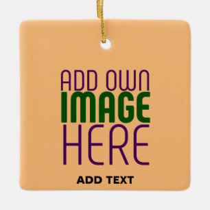 MODERN EDITABLE PEACH ORANGE IMAGE TEXT TEMPLATE CERAMIC ORNAMENT