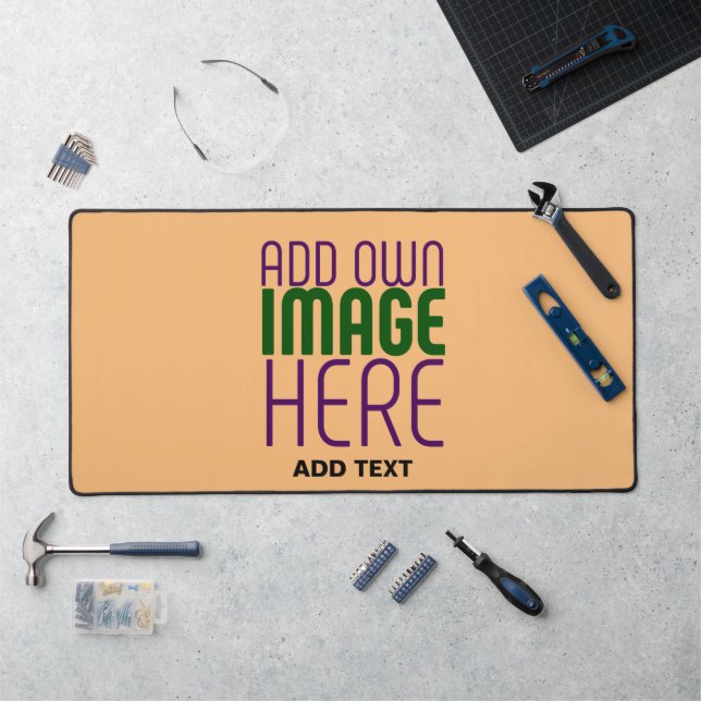 MODERN EDITABLE PEACH ORANGE IMAGE TEXT TEMPLATE DESK MAT (Workstation)