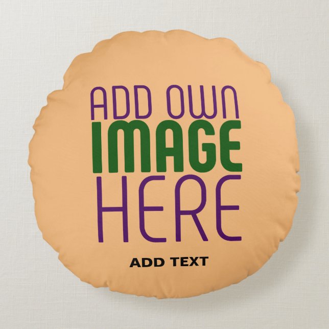 MODERN EDITABLE PEACH ORANGE IMAGE TEXT TEMPLATE ROUND CUSHION (Front)