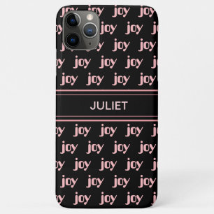Modern Editable Pink Joy Calligraphy on Black Case-Mate iPhone Case