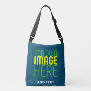MODERN EDITABLE PRUSSIAN BLUE IMAGE TEXT TEMPLATE CROSSBODY BAG
