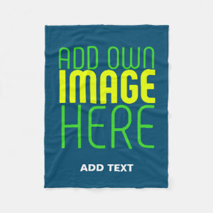 MODERN EDITABLE PRUSSIAN BLUE IMAGE TEXT TEMPLATE FLEECE BLANKET