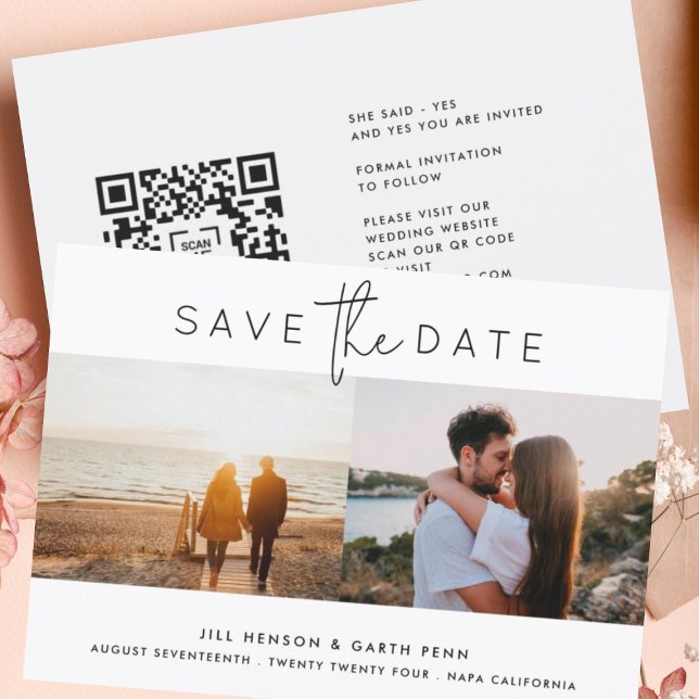 Modern Editable QR Code Photo Black White Save The Date (Creator Uploaded)