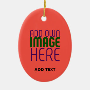  MODERN EDITABLE RED ORANGE IMAGE TEXT TEMPLATE CERAMIC TREE DECORATION