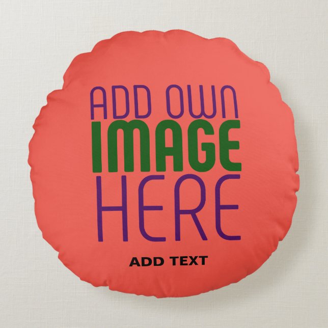 MODERN EDITABLE RED ORANGE IMAGE TEXT TEMPLATE ROUND CUSHION (Front)