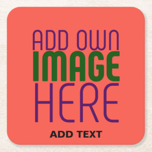 MODERN EDITABLE RED ORANGE IMAGE TEXT TEMPLATE SQUARE PAPER COASTER