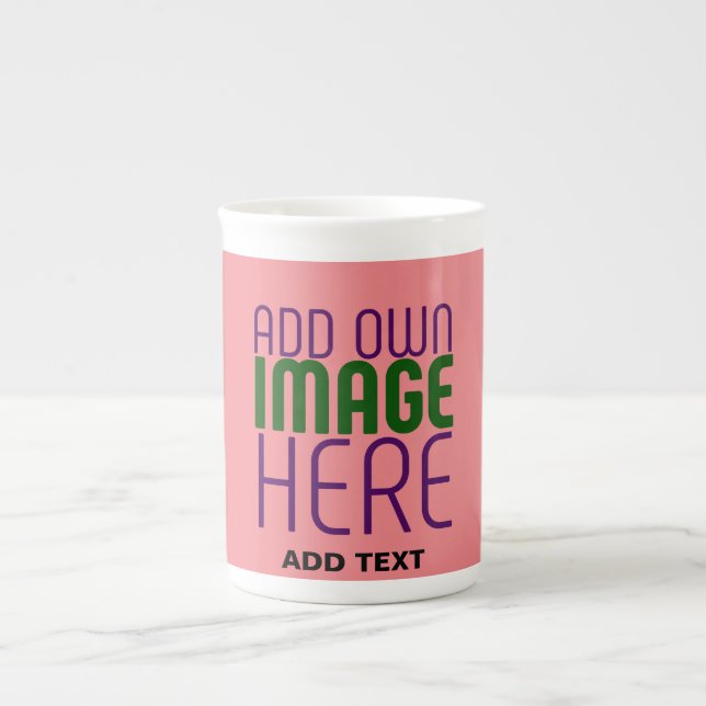 MODERN EDITABLE SALMON PINK IMAGE TEXT TEMPLATE BONE CHINA MUG (Front)