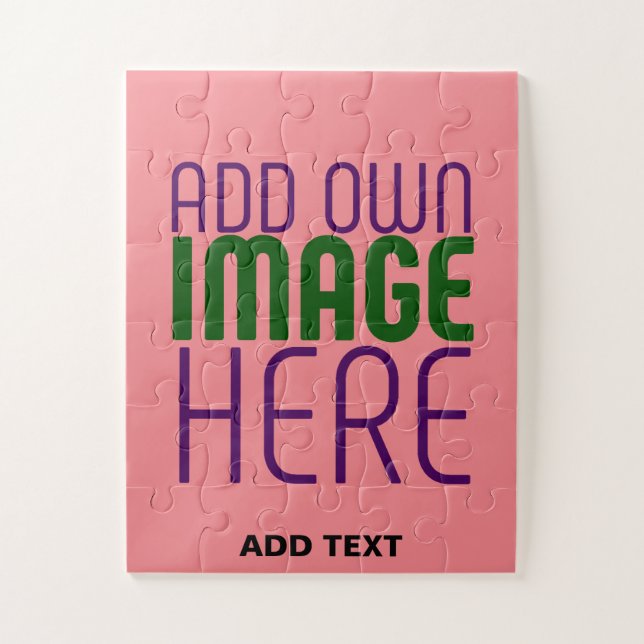 MODERN EDITABLE SALMON PINK IMAGE TEXT TEMPLATE JIGSAW PUZZLE (Vertical)