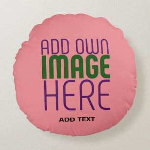 MODERN EDITABLE SALMON PINK IMAGE TEXT TEMPLATE ROUND CUSHION