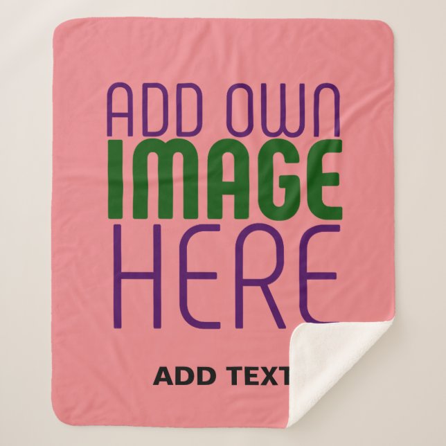 MODERN EDITABLE SALMON PINK IMAGE TEXT TEMPLATE SHERPA BLANKET (Front)