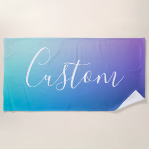 Modern Editable Script Writing   Colourful Ombre Beach Towel