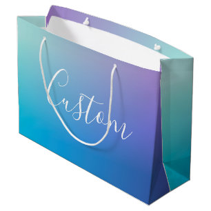 Modern Editable Script Writing Colourful Ombre Large Gift Bag