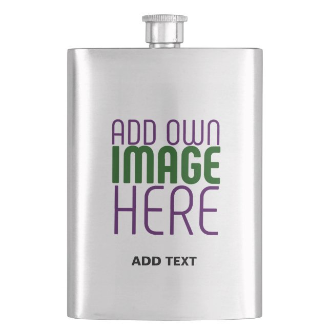 MODERN EDITABLE SIMPLE ASH IMAGE TEXT TEMPLATE HIP FLASK (Front)