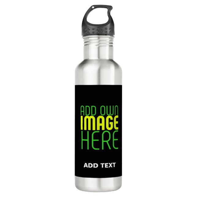 MODERN EDITABLE SIMPLE BLACK IMAGE TEXT TEMPLATE 710 ML WATER BOTTLE (Front)