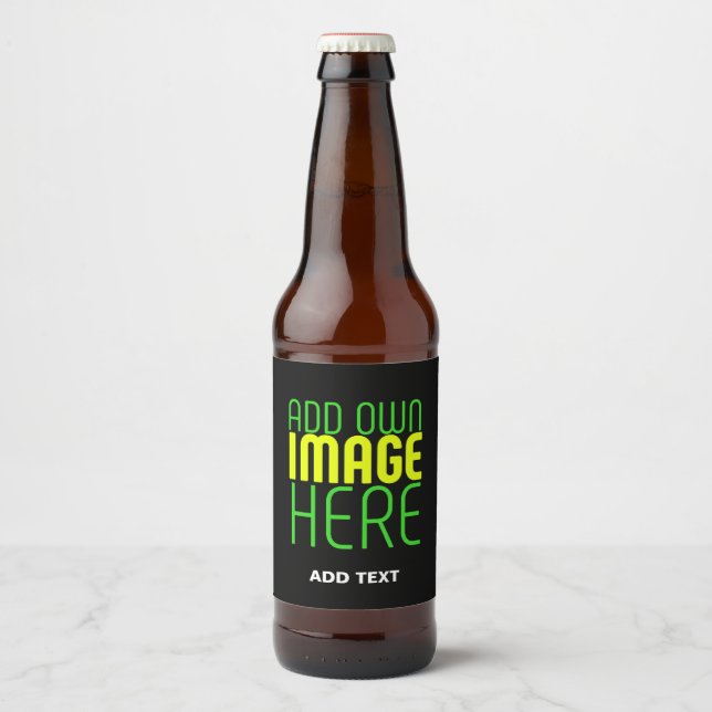 MODERN EDITABLE SIMPLE BLACK IMAGE TEXT TEMPLATE BEER BOTTLE LABEL (Front)