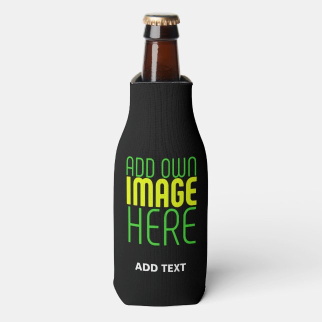 MODERN EDITABLE SIMPLE BLACK IMAGE TEXT TEMPLATE BOTTLE COOLER (Bottle Front)