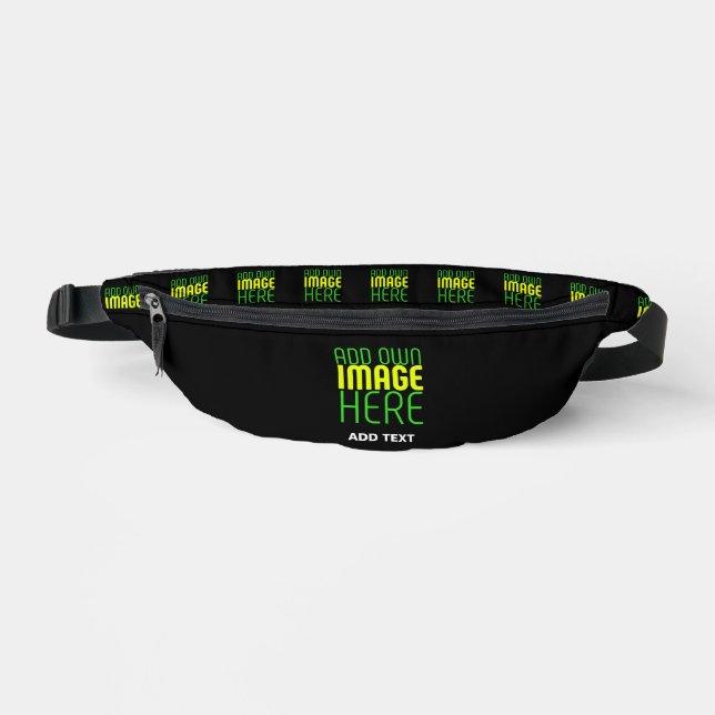 MODERN EDITABLE SIMPLE BLACK IMAGE TEXT TEMPLATE BUM BAGS (Front)