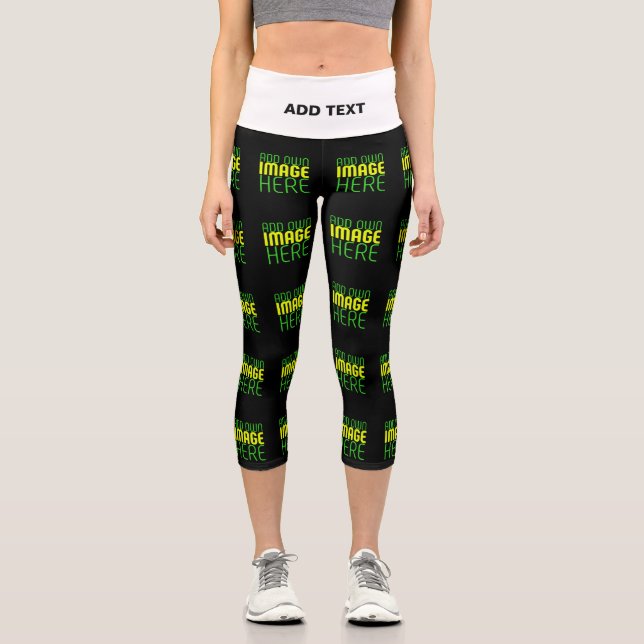 MODERN EDITABLE SIMPLE BLACK IMAGE TEXT TEMPLATE CAPRI LEGGINGS (Front)