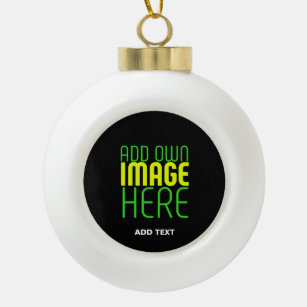 MODERN EDITABLE SIMPLE BLACK IMAGE TEXT TEMPLATE CERAMIC BALL CHRISTMAS ORNAMENT