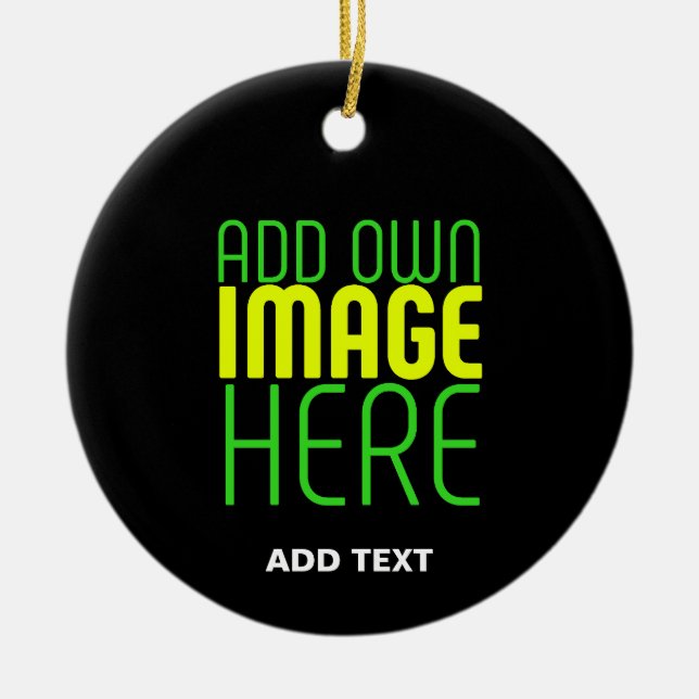 MODERN EDITABLE SIMPLE BLACK IMAGE TEXT TEMPLATE CERAMIC TREE DECORATION (Front)