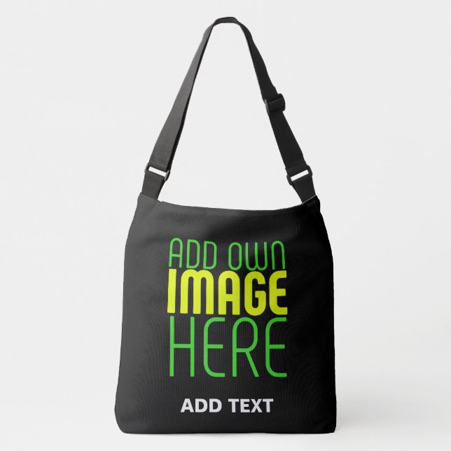 MODERN EDITABLE SIMPLE BLACK IMAGE TEXT TEMPLATE CROSSBODY BAG (Front)