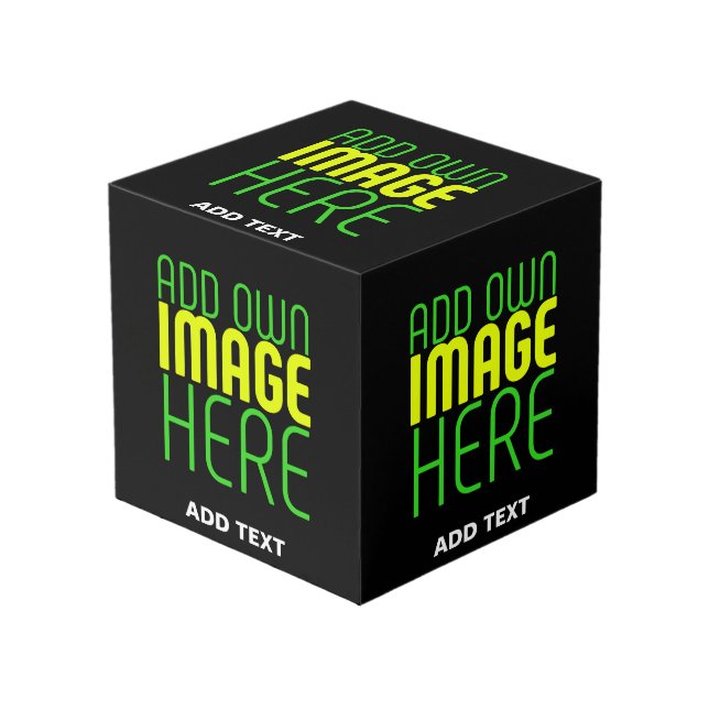 MODERN EDITABLE SIMPLE BLACK IMAGE TEXT TEMPLATE CUBE (Front Angled)