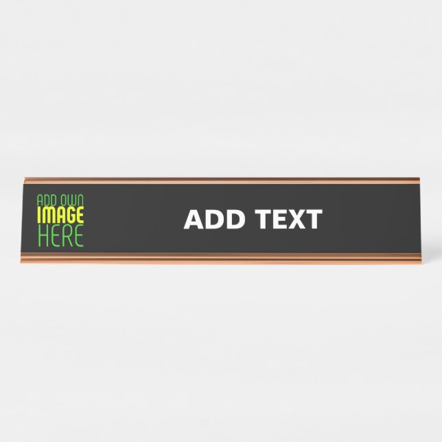 MODERN EDITABLE SIMPLE BLACK IMAGE TEXT TEMPLATE DESK NAME PLATE (Front)
