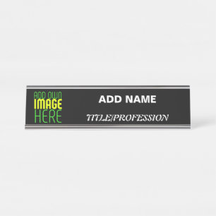 MODERN EDITABLE SIMPLE BLACK IMAGE TEXT TEMPLATE DESK NAME PLATE