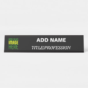 MODERN EDITABLE SIMPLE BLACK IMAGE TEXT TEMPLATE DESK NAME PLATE
